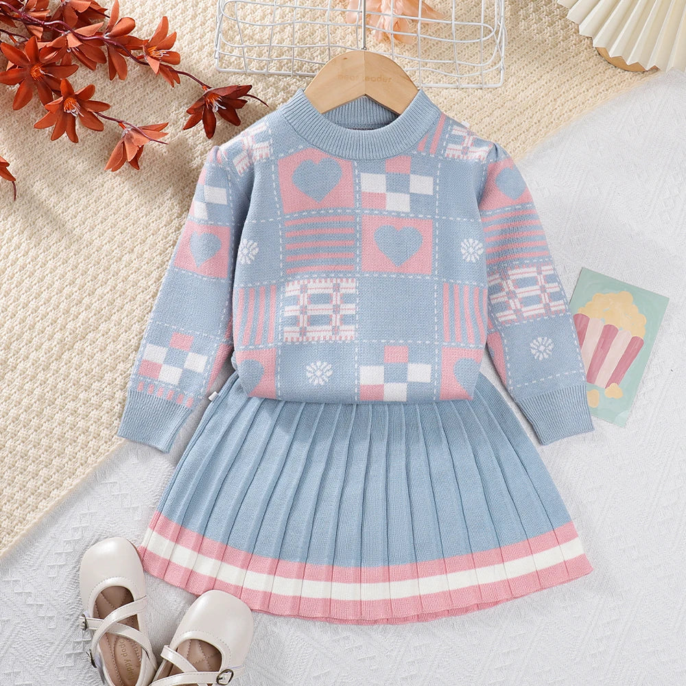 MOMSTAG Winter Girls Top + Skirt Sweater Set