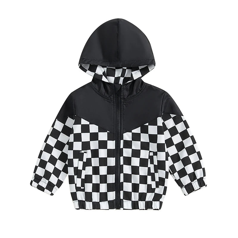 MOMSTAG Toddlers Checkerboard Zip-Up Winter Hooded Jacket