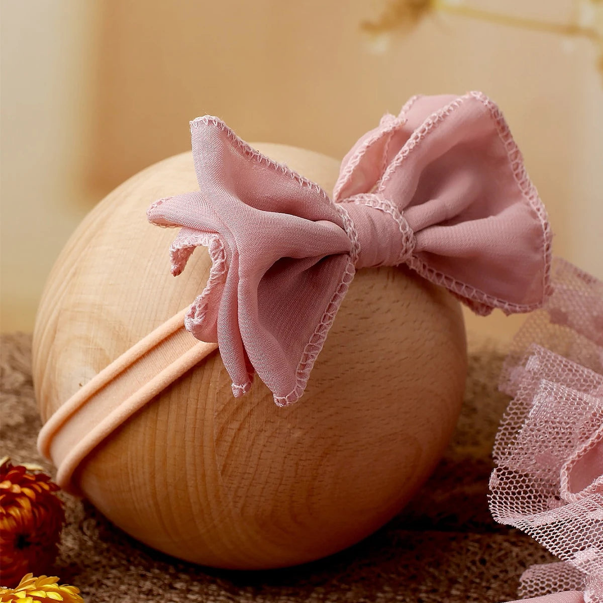 Newborn Dusty Pink Chiffon Romper & Bow Hairband Set