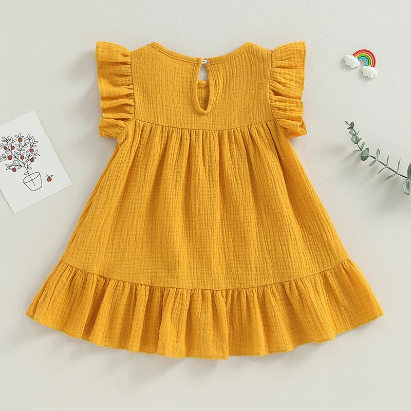 Sleeveless Ruffle Cotton Linen Flare Dress for Girls