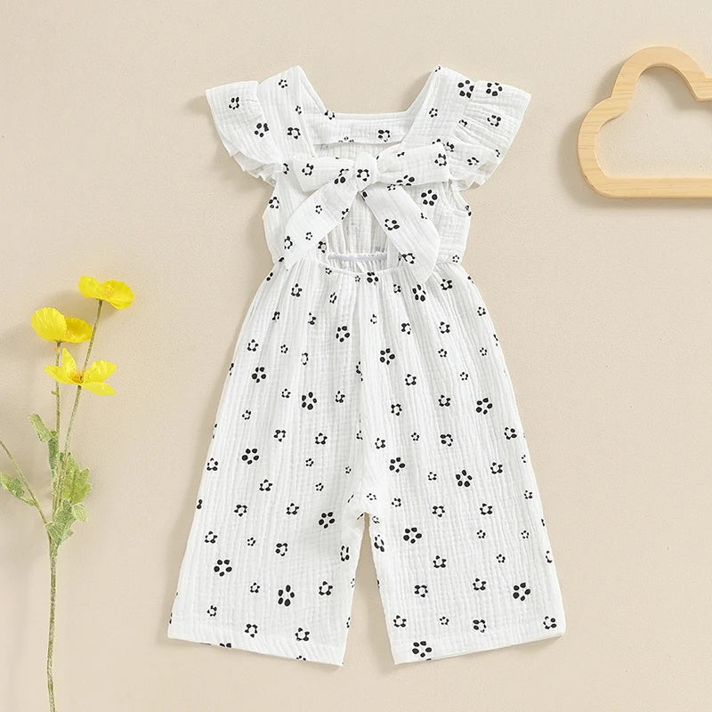 Casual Ruffles Fly Sleeve Floral Print Jumpsuits for Girls.