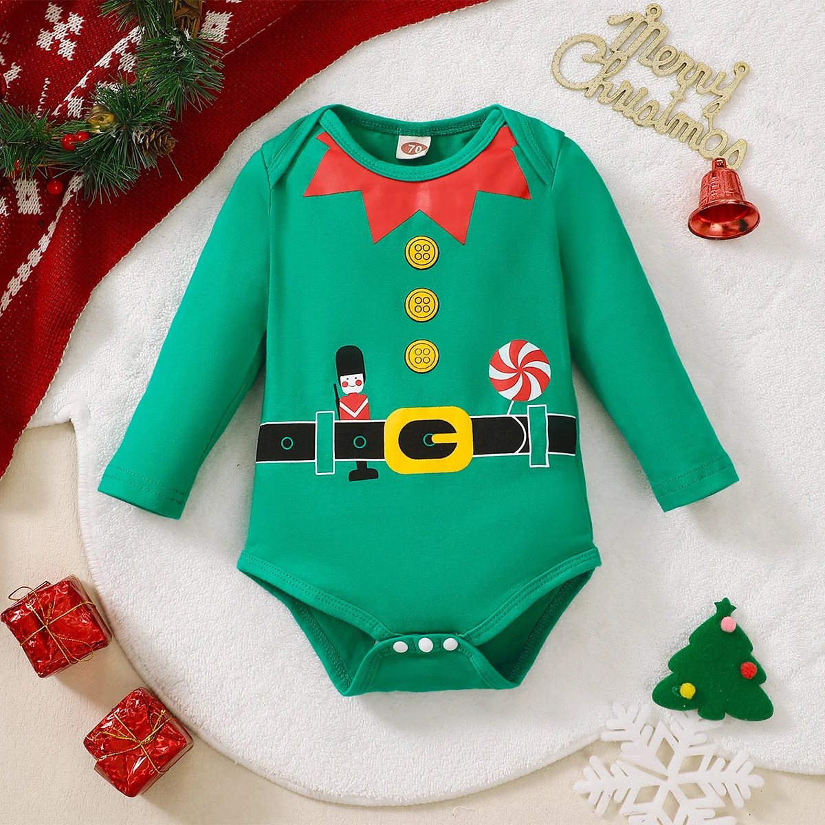 MOMSTAG Baby Boy Christmas Print Long sleeved Bodysuit