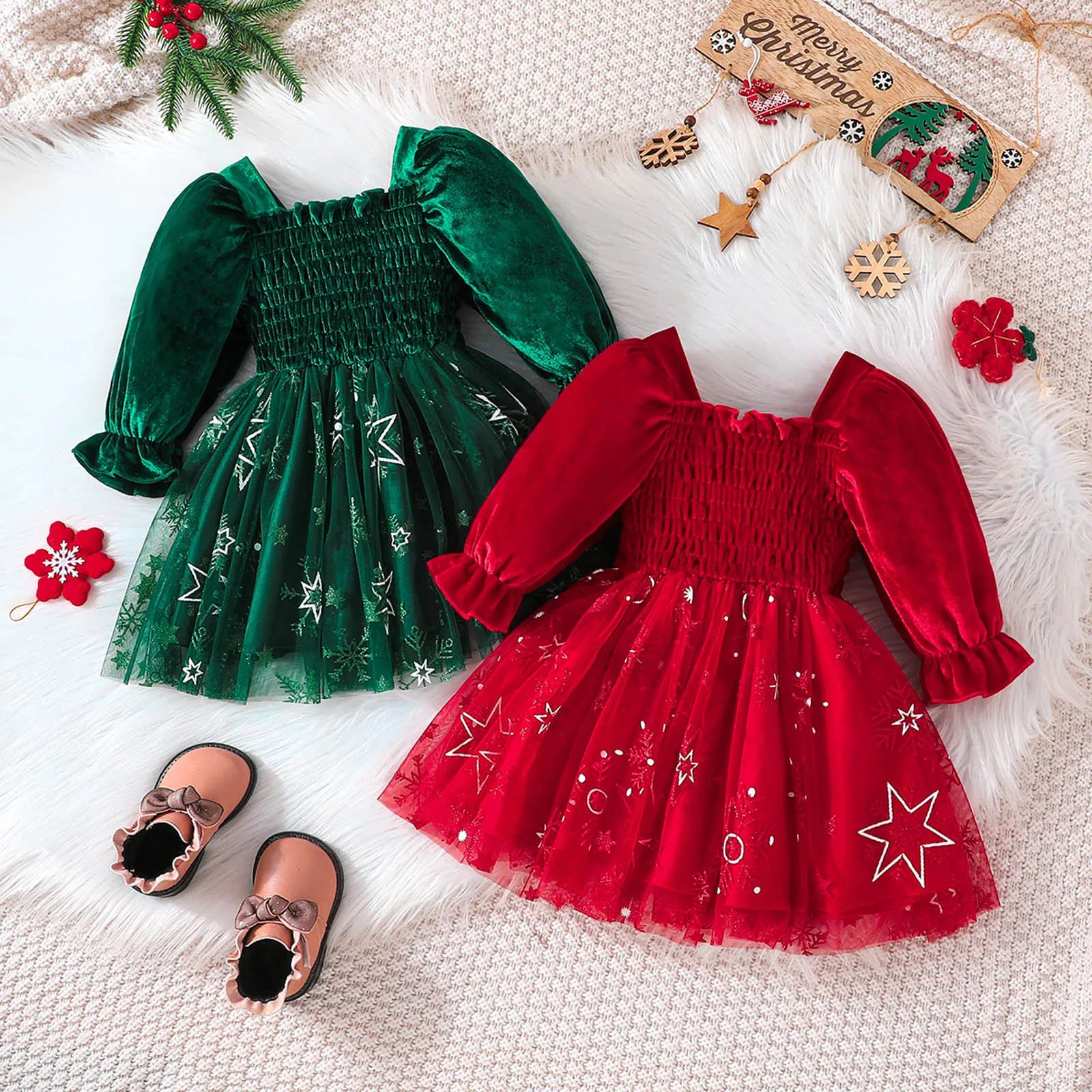 MOMSTAG Toddler Girls Christmas Dress