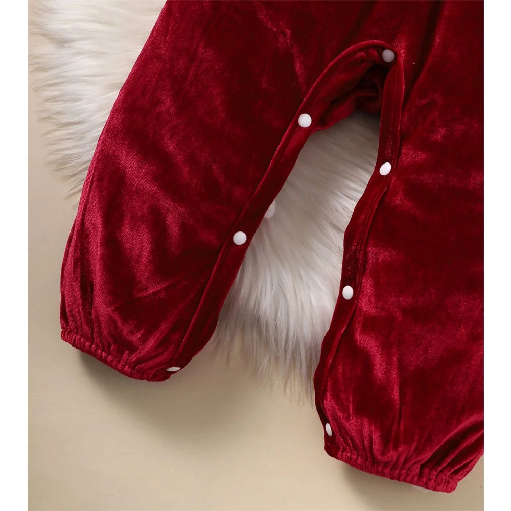 Baby's Velvet Christmas Romper Set