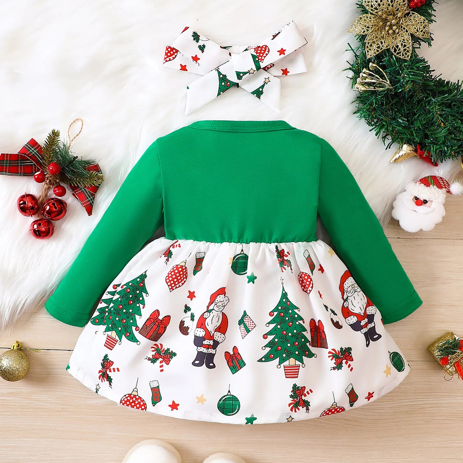 MOMSTAG Baby Girls Big Bowknot Santa Claus Print Dress