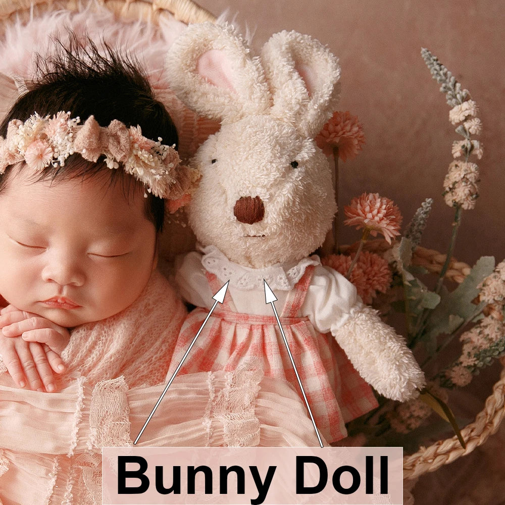 MOMSTAG Newborn Pink Theme Photography Props Set - Includes Knitted Wrap, Headflower, Lace Pillow, Bunny Doll