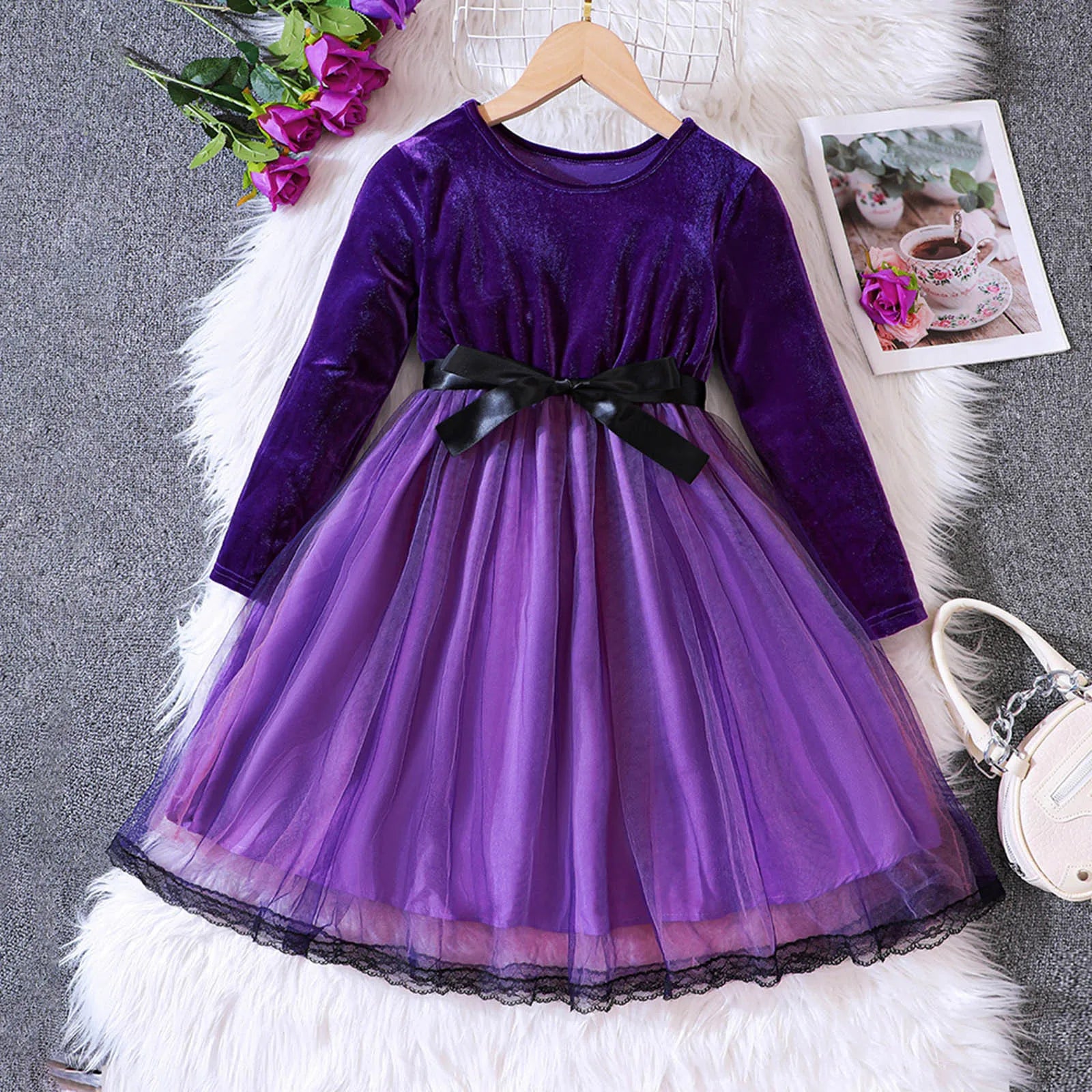 MOMSTAG Baby Girls Winter Bowknot Patchwork Star Tulle Dress