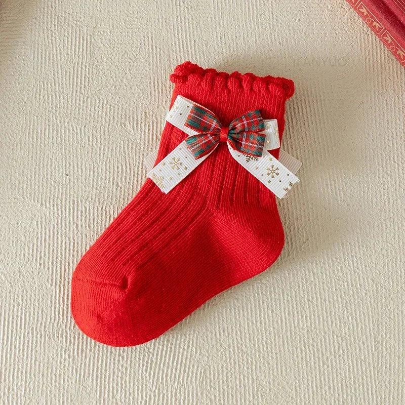 Girls Christmas Cotton Socks with Bows