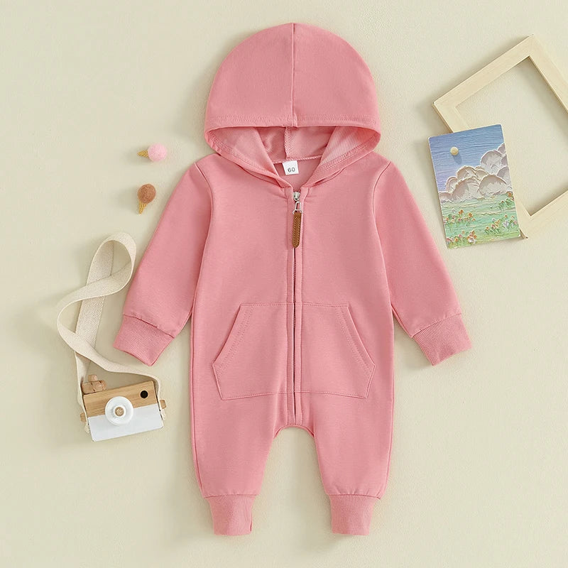 MOMSTAG Newborn Zipper Hooded Jumpsuit Romper Winter Outfit