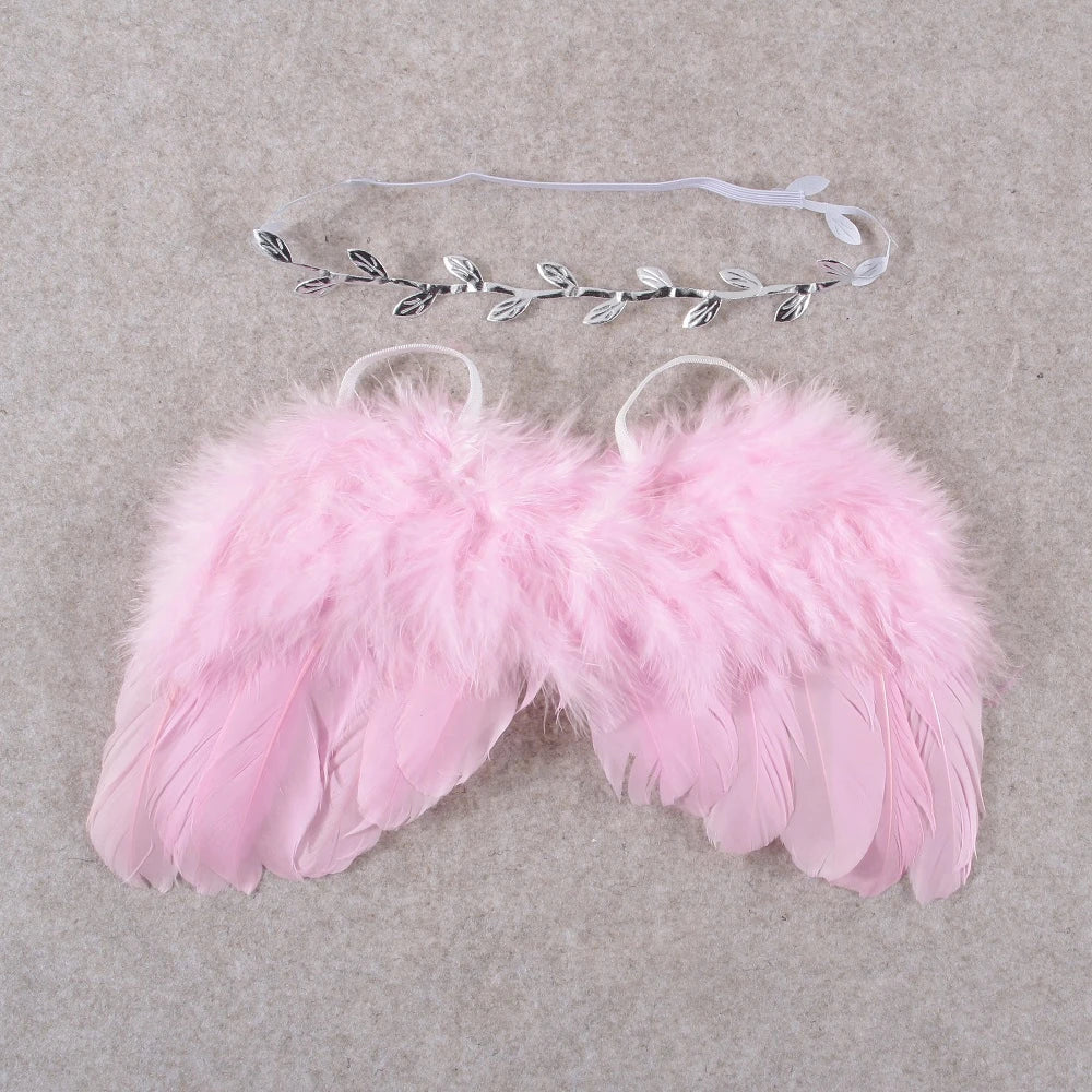 Newborn Angel Feather Wings & Leaf Flower Headband Set - Photography Props/Halloween Costume