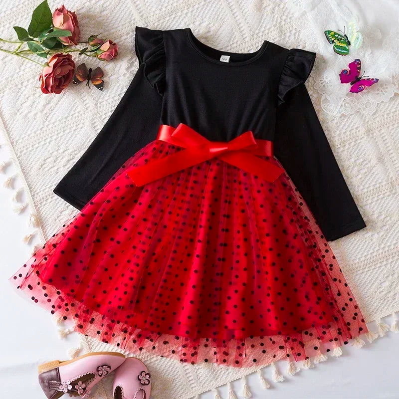 MOMSTAG Girls Polka-dot Fall Princess Dress