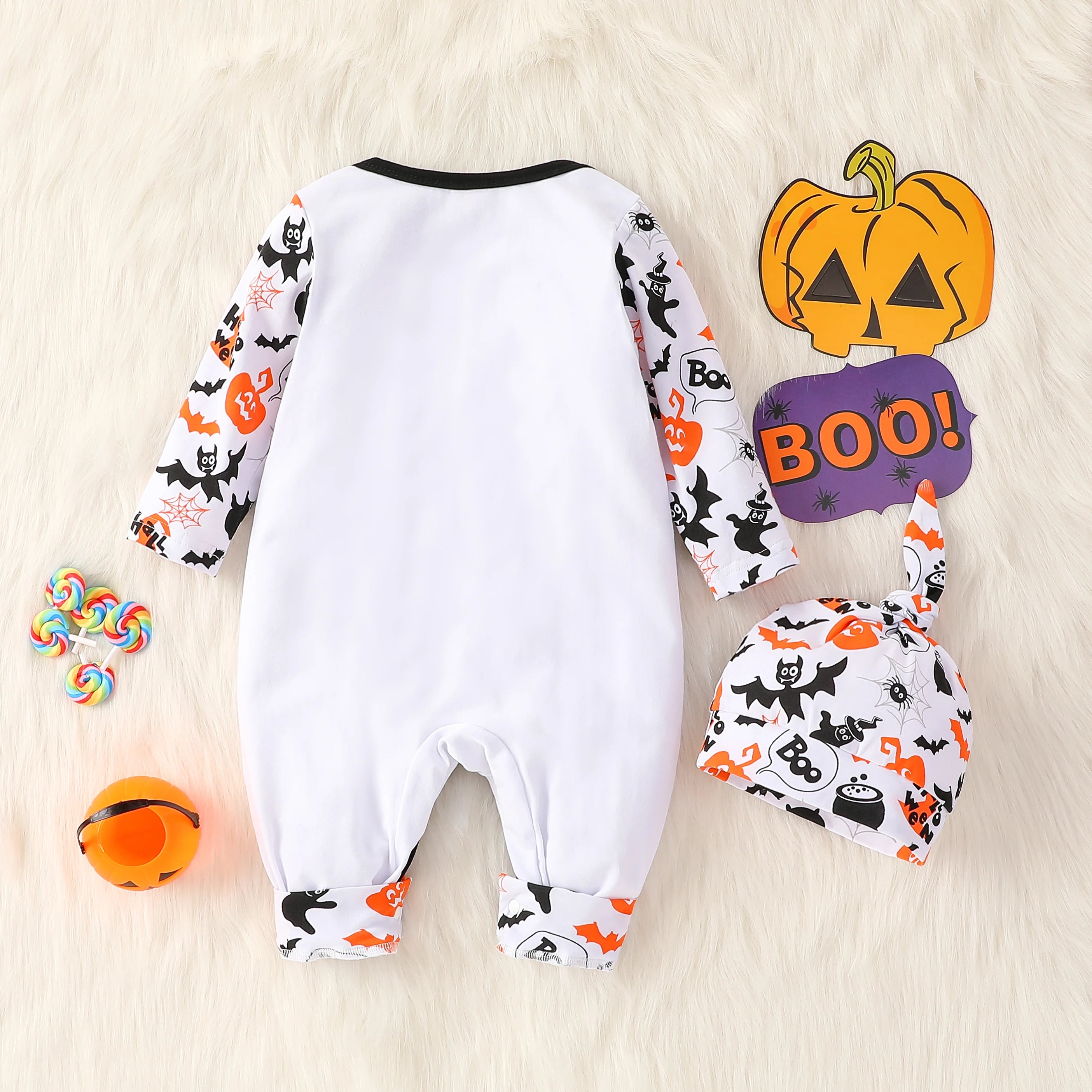 Baby Cotton Long Sleeve Pumpkin Print Jumpsuit for Halloween