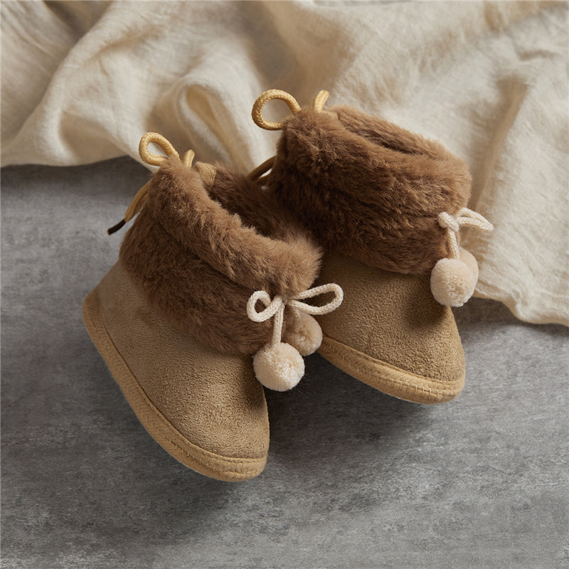 MOMSTAG Winter Warm Soft Sole Fluffy Lace up Boots for Toddlers