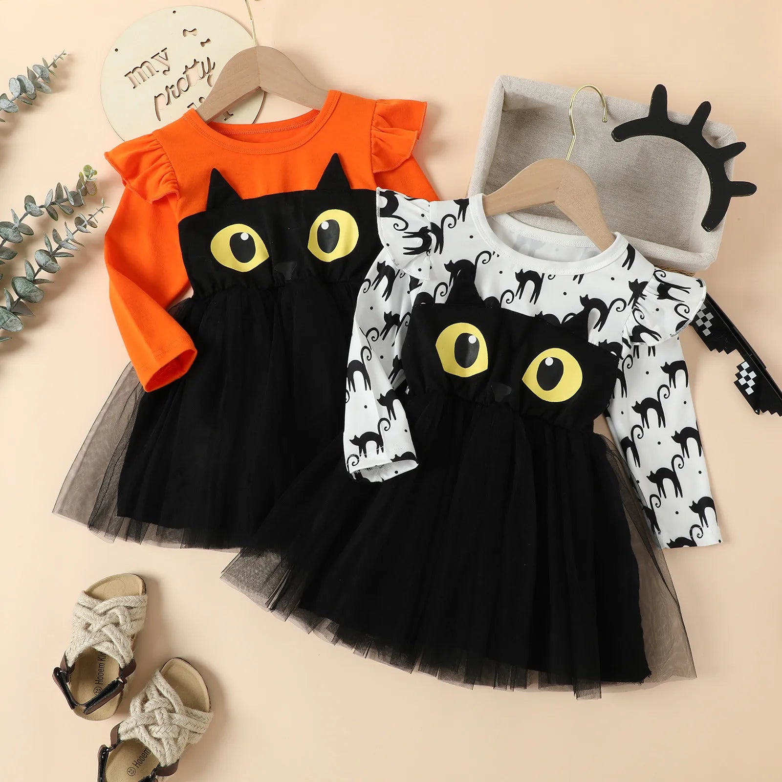 Halloween Black Cat dress for Girls