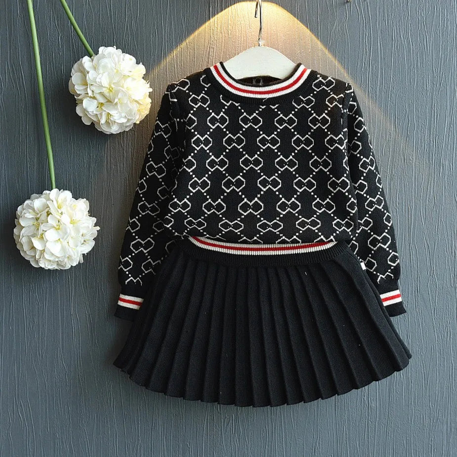 MOMSTAG Girls Winter Sweater Shirt and Skirt 2 Pcs