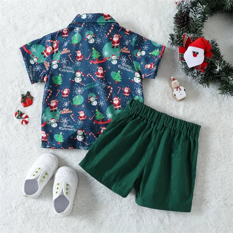 MOMSTAG Boys Christmas Santa Print Shirt & Shorts