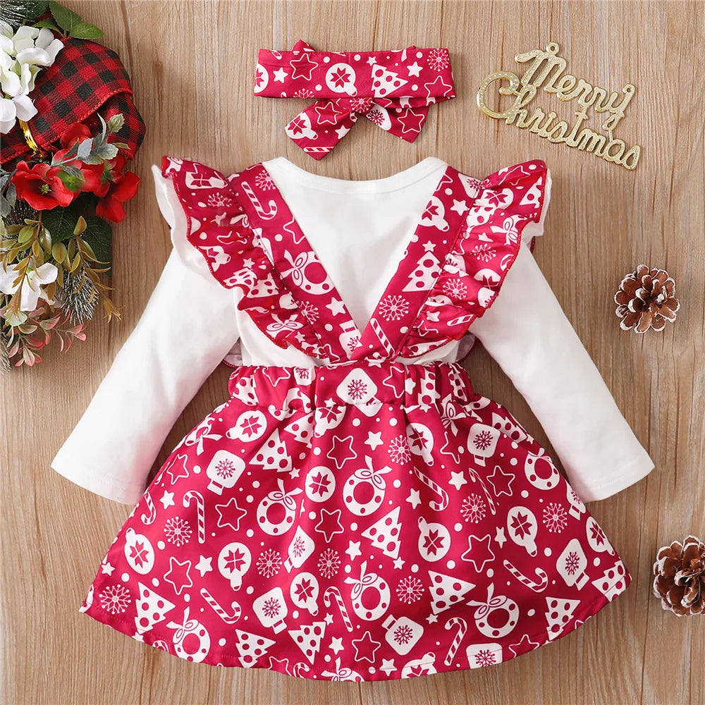 Baby Girl Christmas Reindeer Outfit Set (3 pcs)