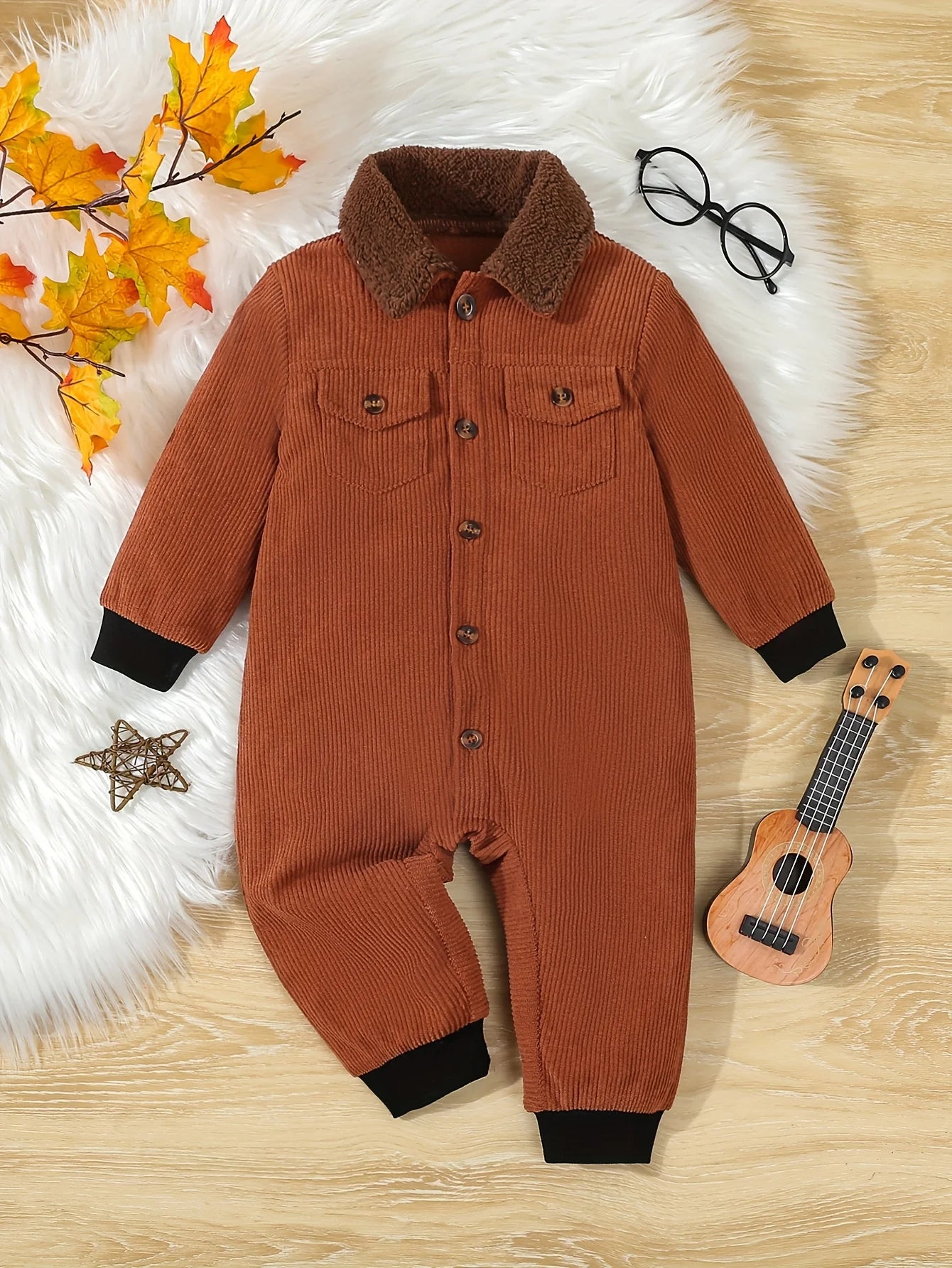 Baby Boy Fur Collar Jumpsuit