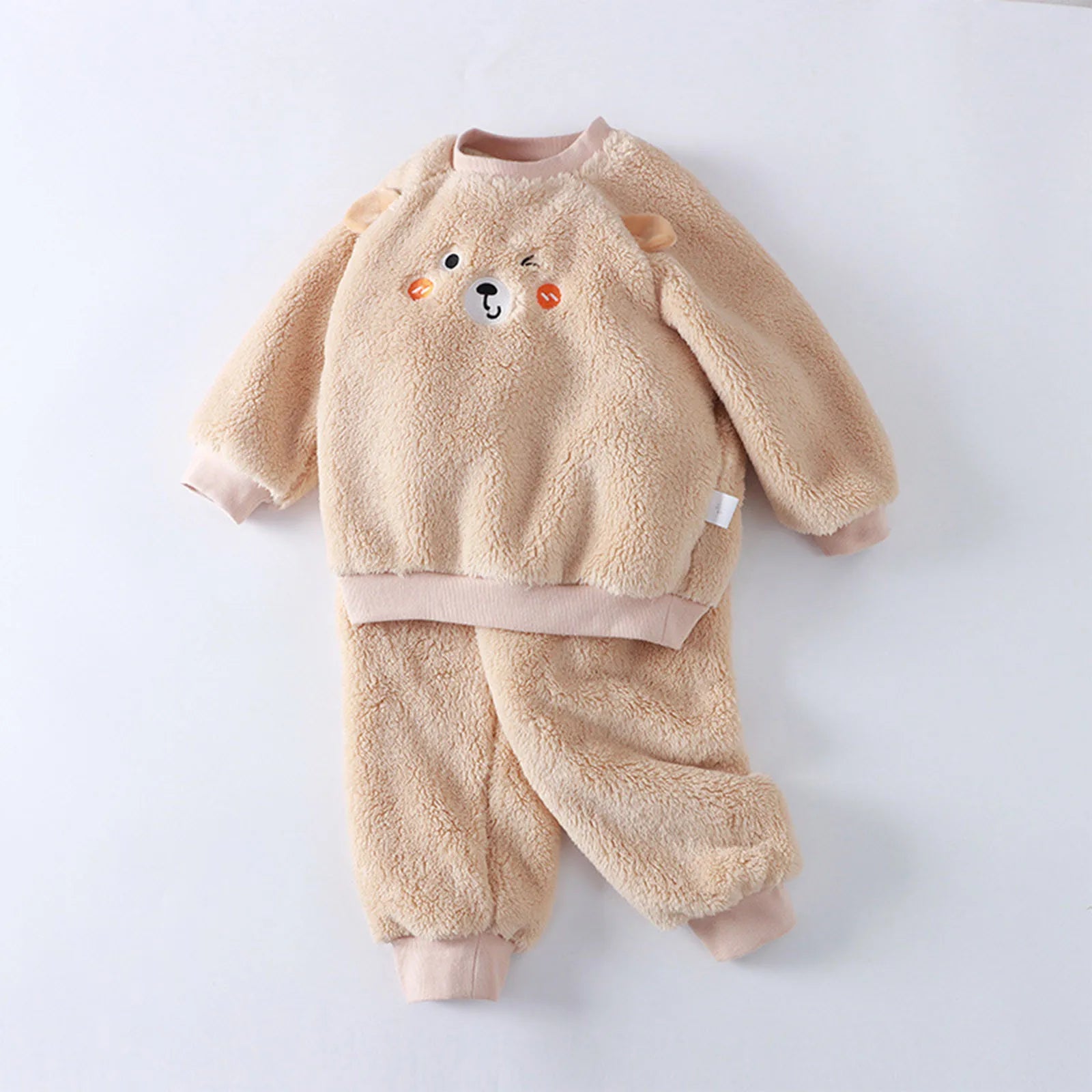 MOMSTAG Toddler Winter Thickened Warm Sleepwear Fleece Pajamas Tops+Pants Set