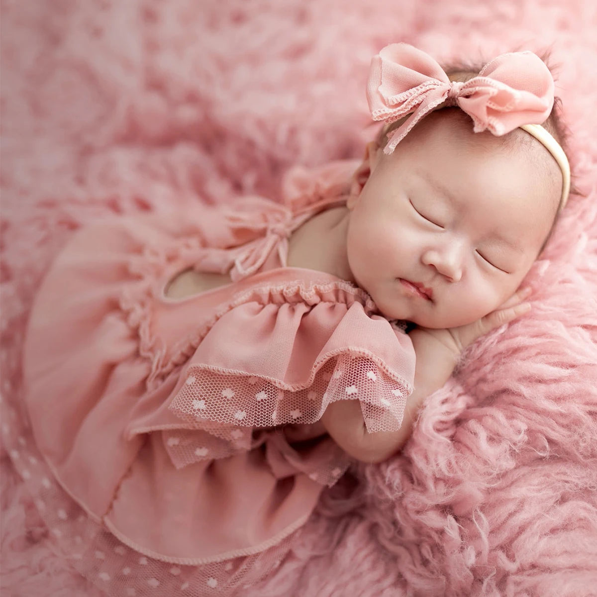 Newborn Dusty Pink Chiffon Romper & Bow Hairband Set