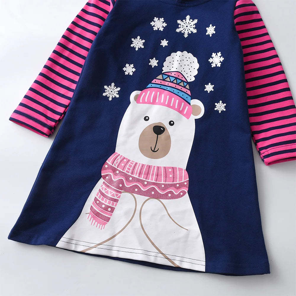 Hooded Snowflake Cartoon Knit Dress for Girls