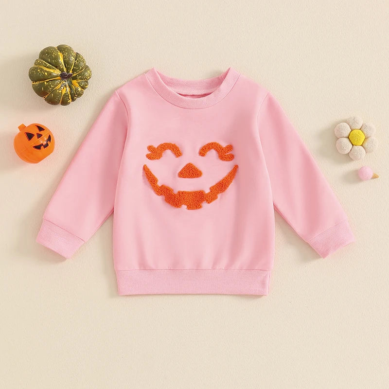 Pumpkin Embroidery Halloween Sweatshirts for Boys and Girls