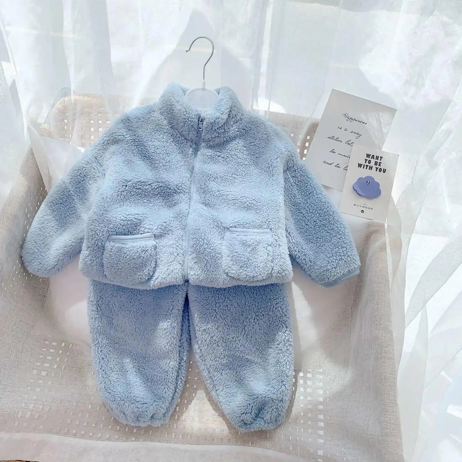 MOMSTAG Winter Baby Woolen Coats Top+Pants Two-piece Pajama Sets