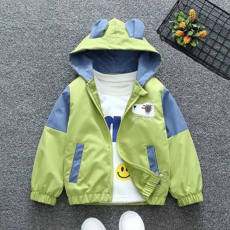 Girls Green Puppy Hooded Jacket