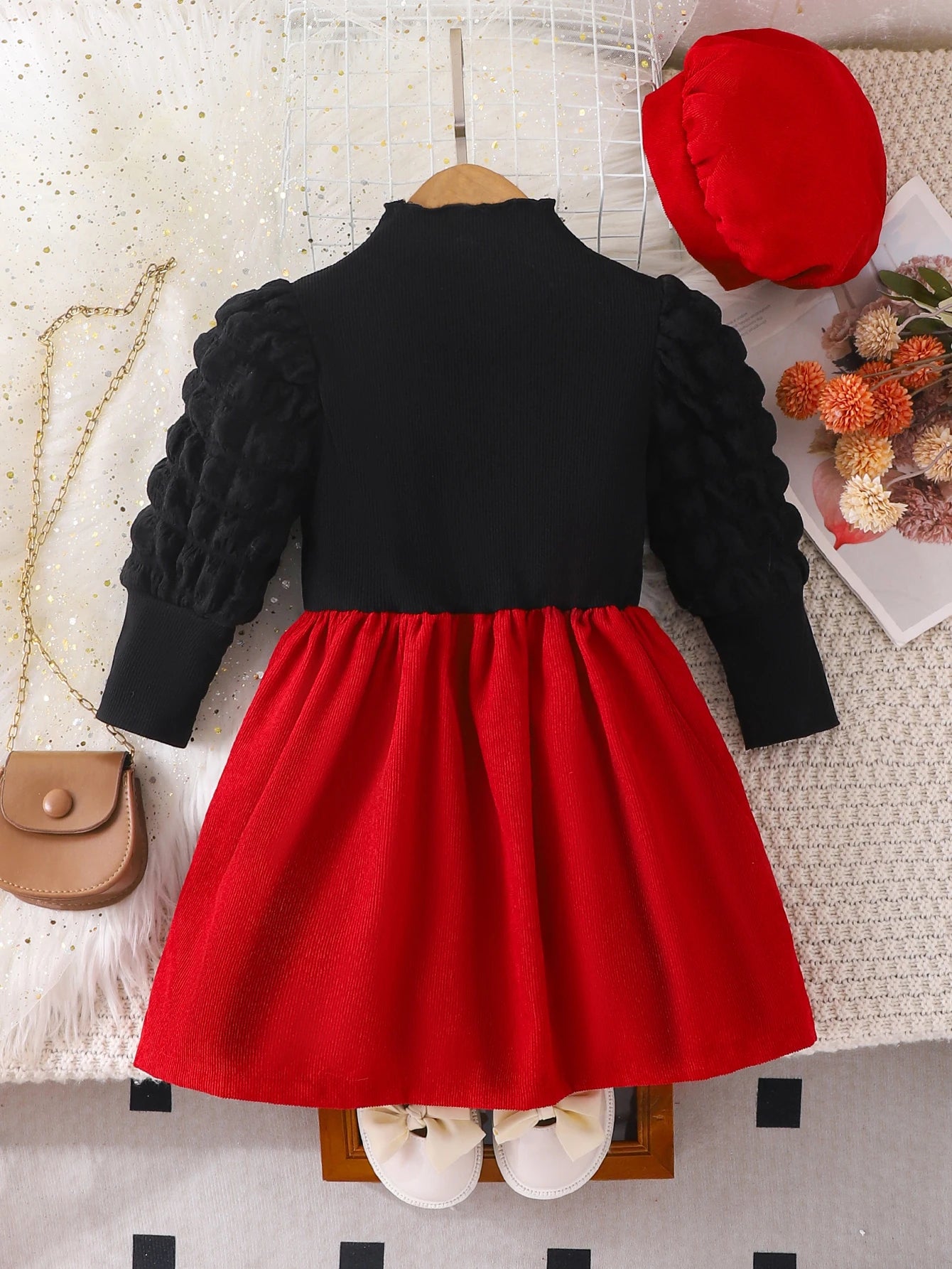 Kids Girls Red Holiday Party Dress Set