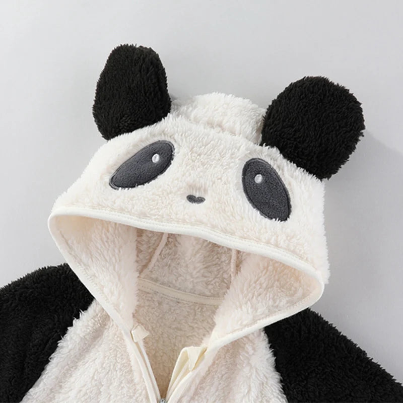 Cute Baby Flannel Zip Up Jumpsuit 3-18M