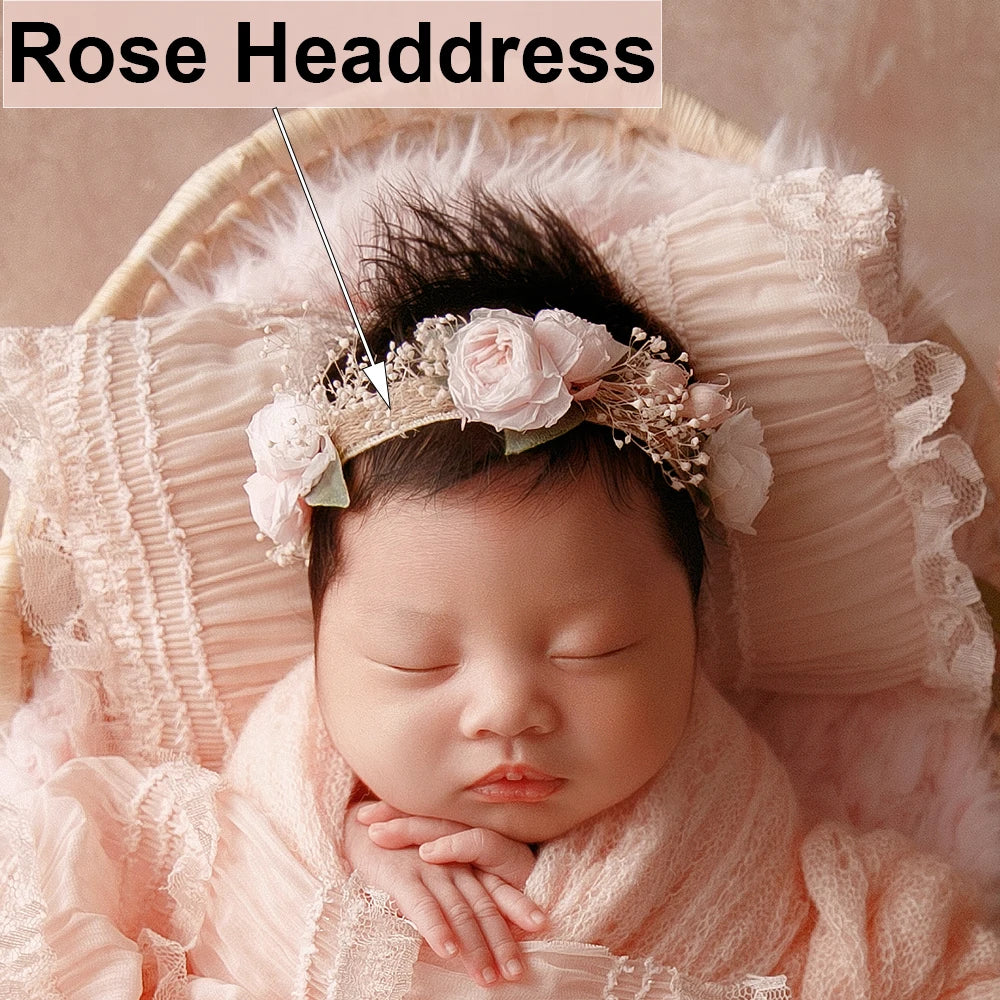 MOMSTAG Newborn Pink Theme Photography Props Set - Includes Knitted Wrap, Headflower, Lace Pillow, Bunny Doll