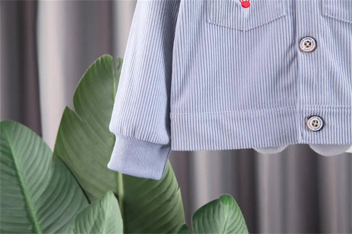 Cute Korean-Inspired Outfit — Blue Coat and Pants Set for Boys