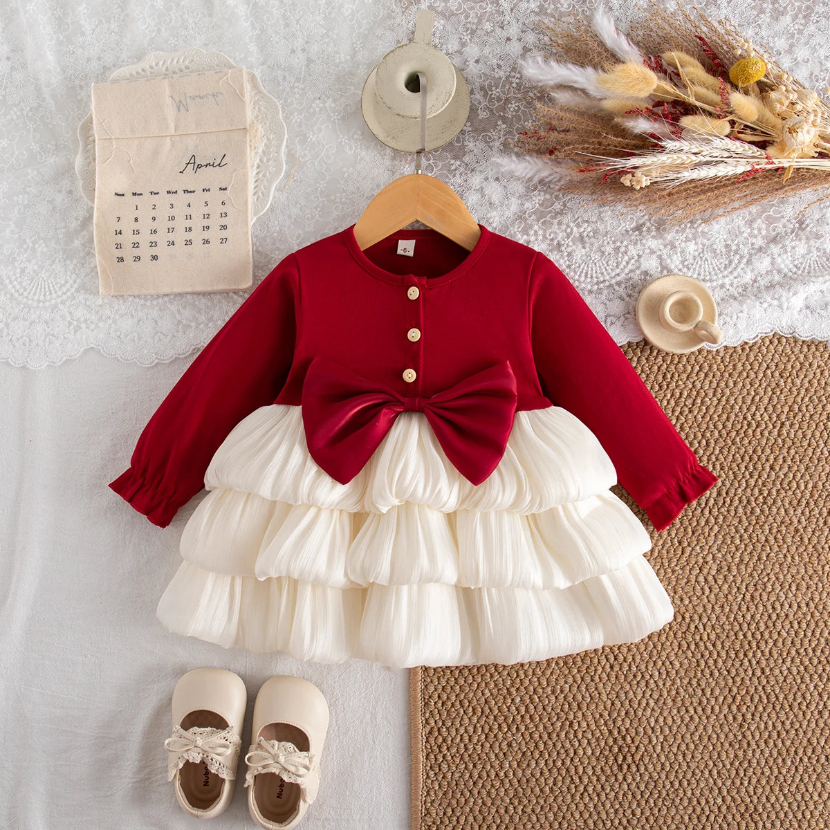 Red Bow Baby Girl Christmas Ball Gown