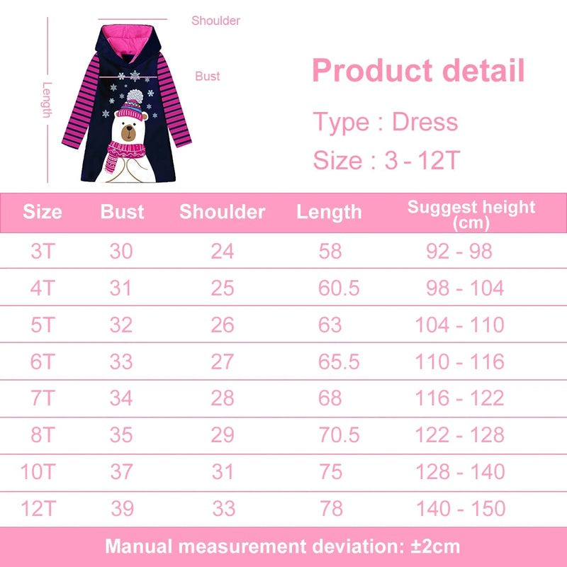 Hooded Snowflake Cartoon Knit Dress for Girls