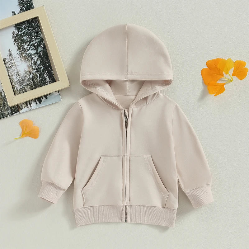 MOMSTAG Kids' Solid Zip-Up Hooded Jacket Winter