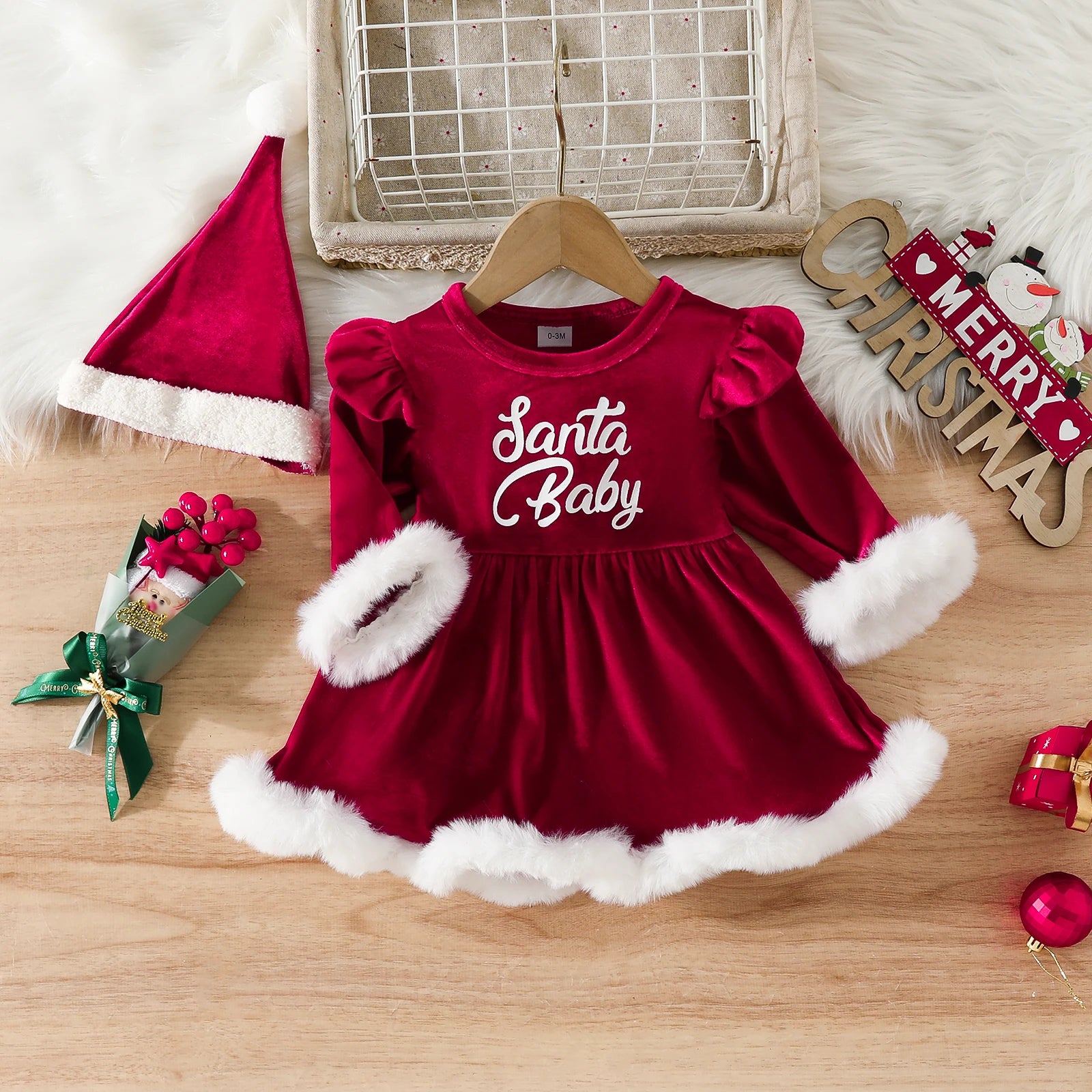 Baby Girl Velvet Party Romper Christmas Set