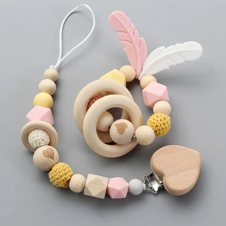 Wooden Pacifier and Teething Toy for Infants