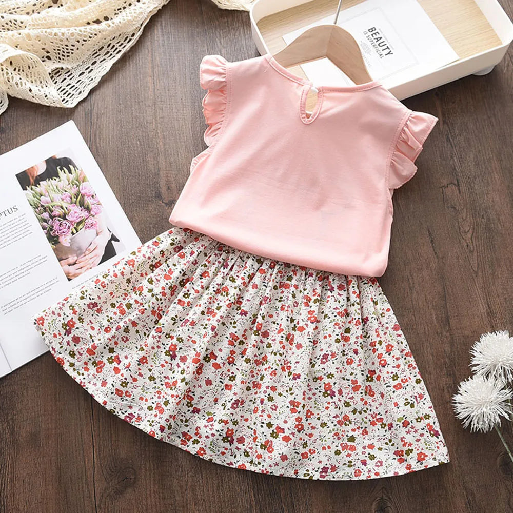 Ruffle Sleeve Top and Skirt 2Pcs Outfits for girls