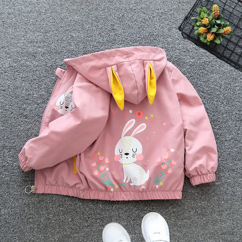 Girls Pink Rabbit Hooded Jacket