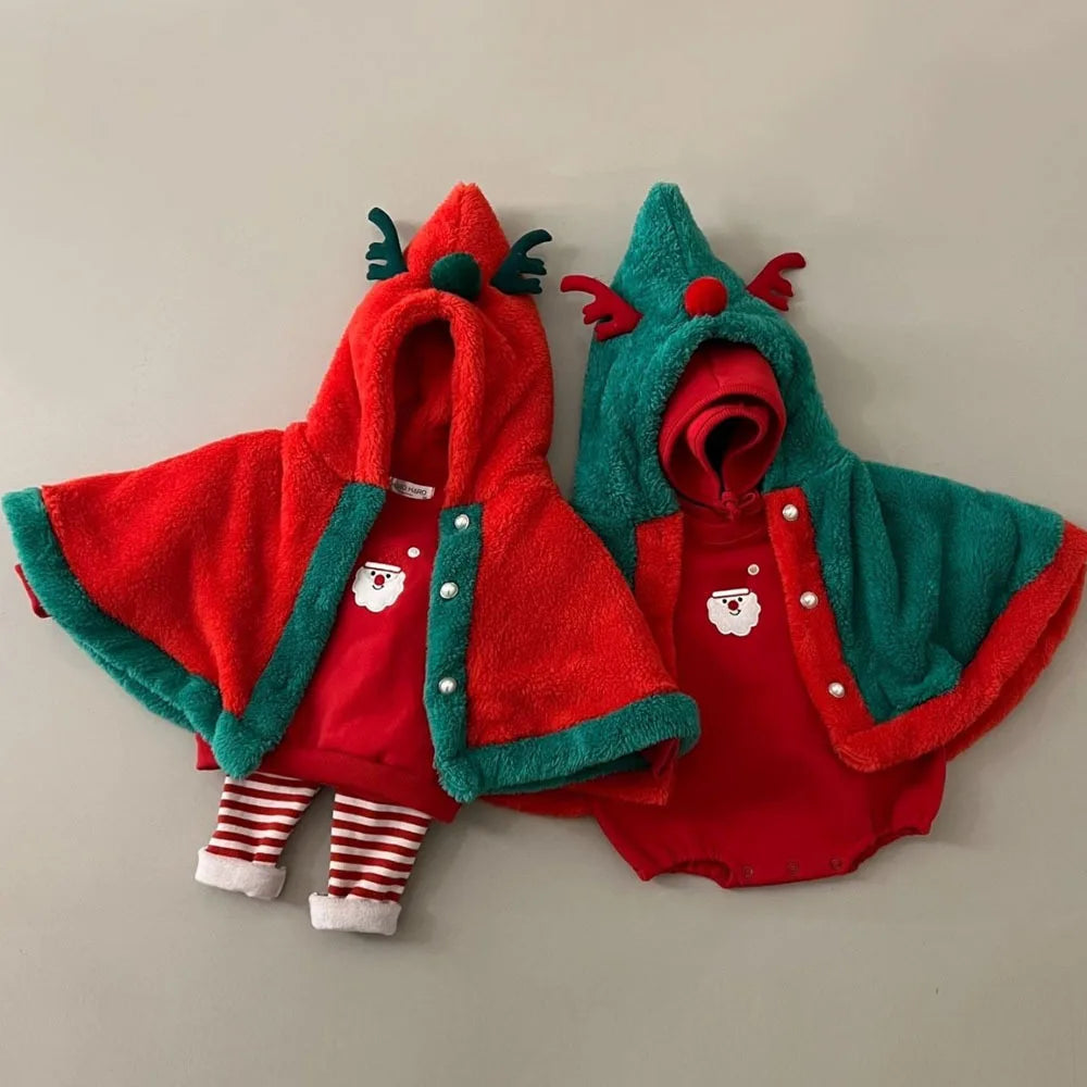 Cozy Fleece-Lined Baby Poncho Christmas Coat
