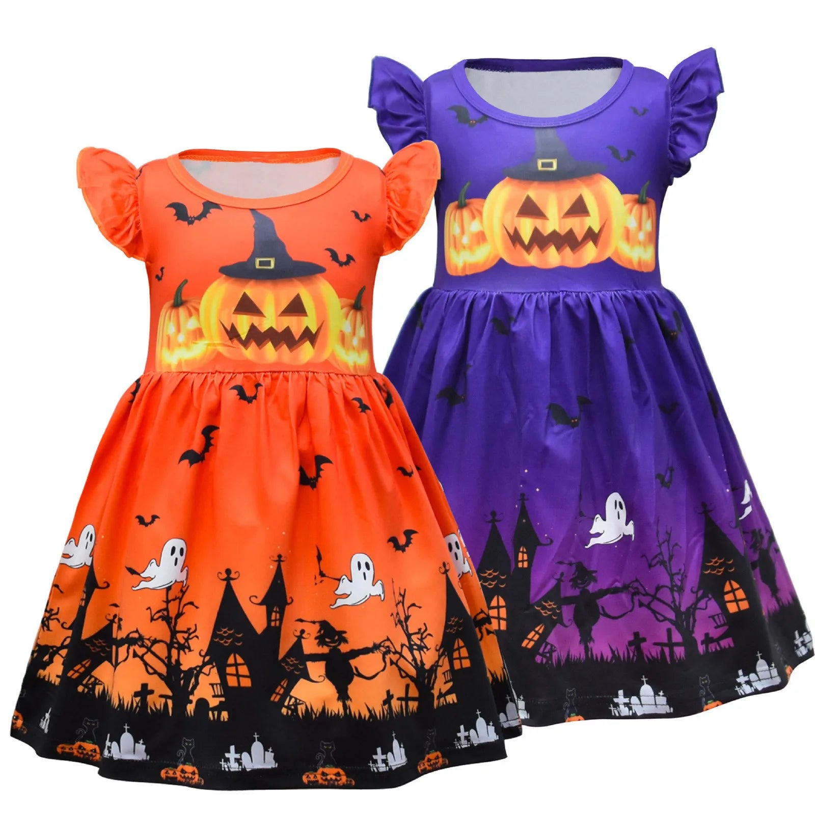 Halloween Toddler Girls Pumpkin Dress Baby Party Witch Costume