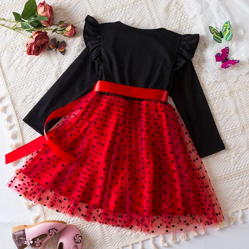 MOMSTAG Girls Polka-dot Fall Princess Dress