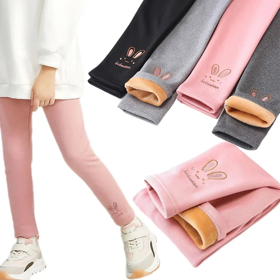 Girls Bunny Fleece Lined Winter Thermal Leggings