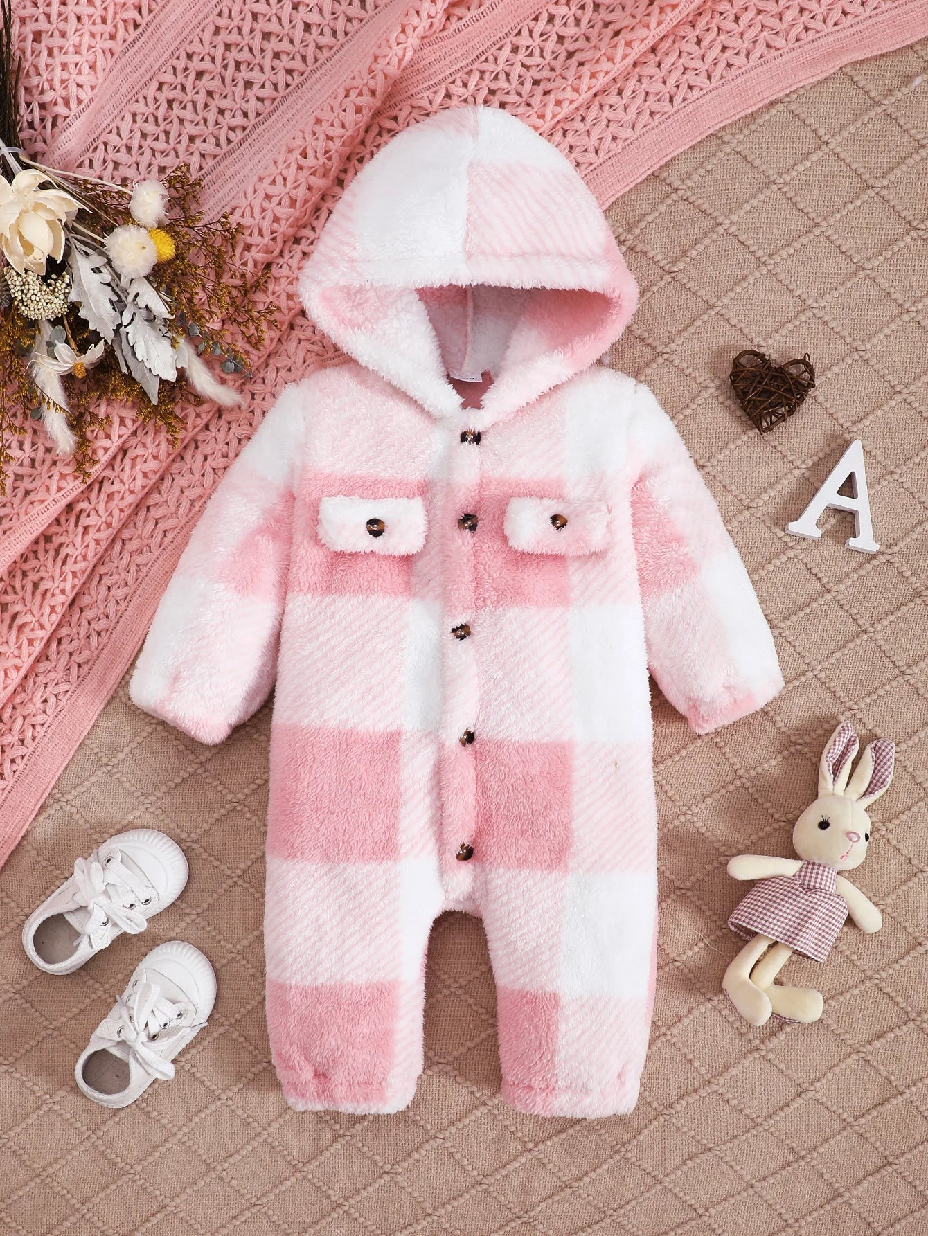 Baby Plaid Hooded Romper 3–24M