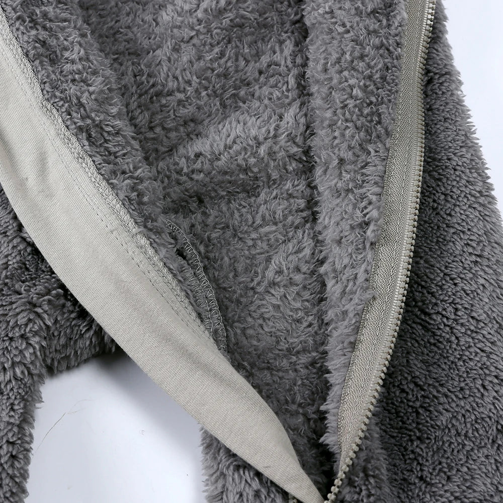 0-12M Fleece Baby Romper Hooded Zipper Bodysuit