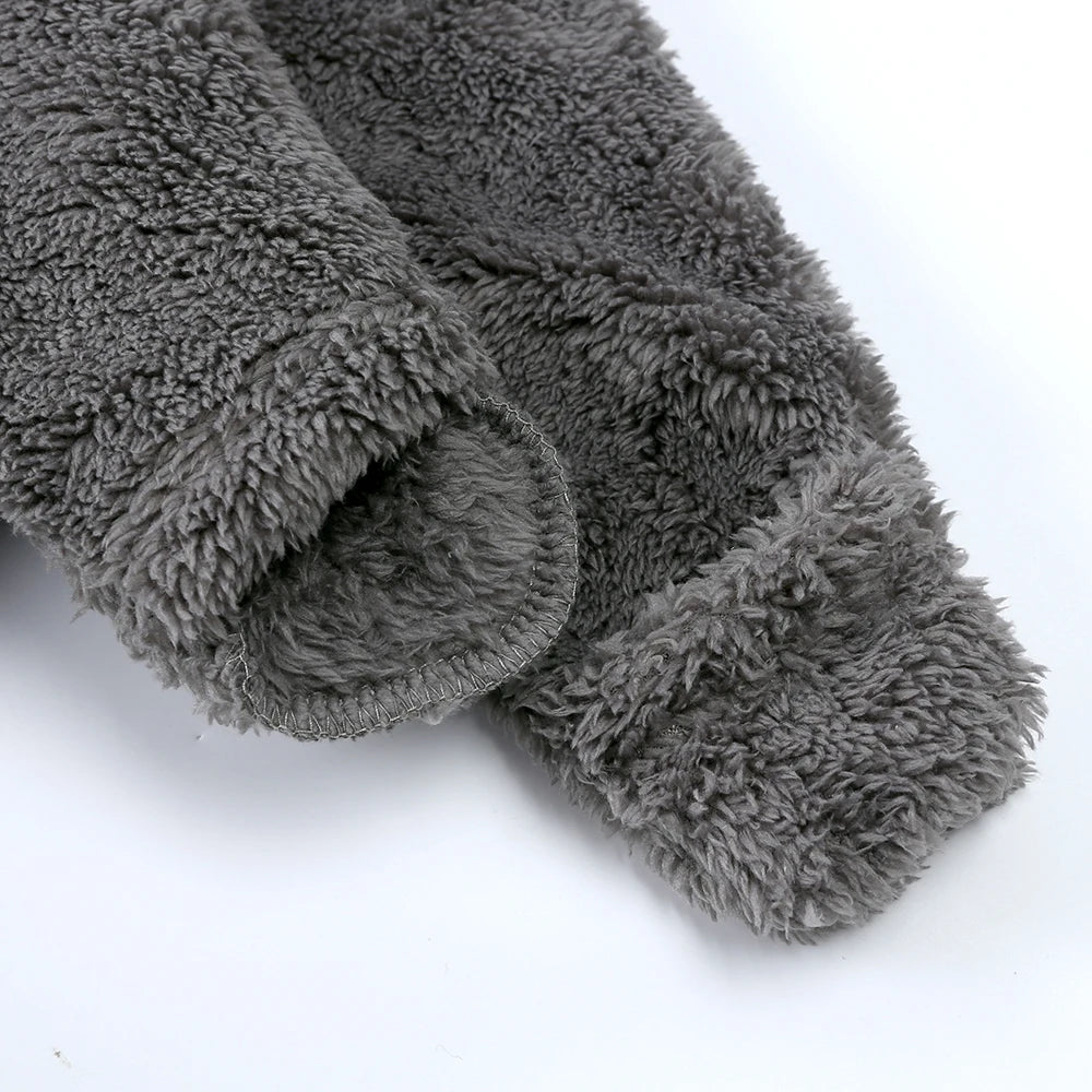 0-12M Fleece Baby Romper Hooded Zipper Bodysuit