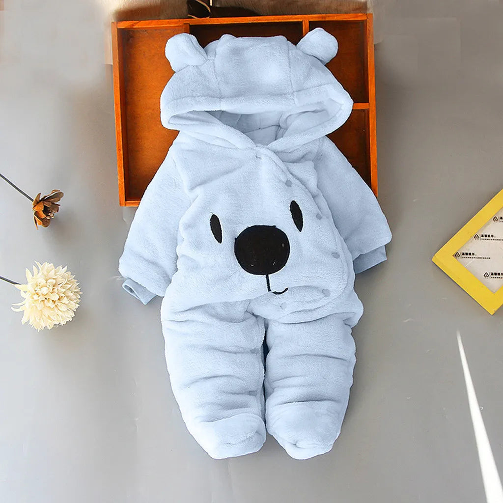 MOMSTAG Newborn Hooded Romper Cartoon Bear Plush Cute Overall Jumpsuit For Kids