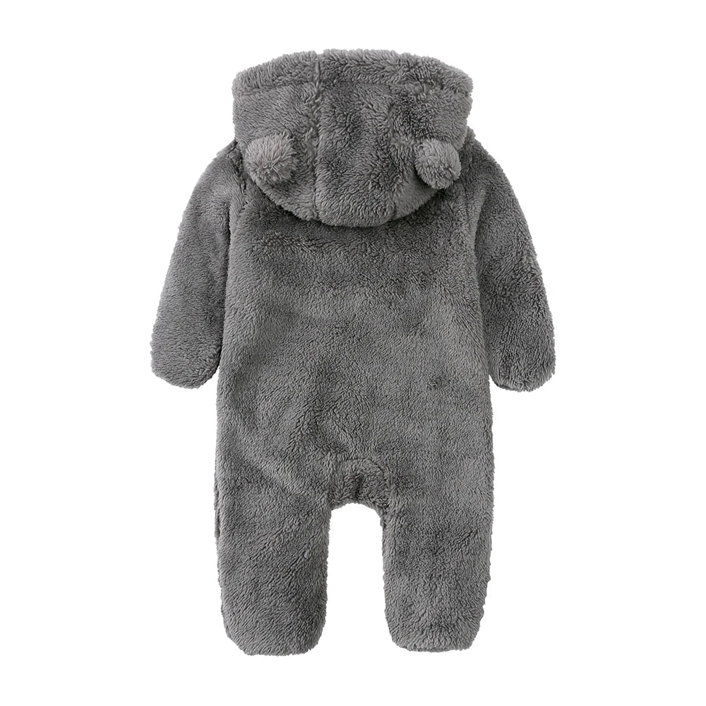 0-12M Fleece Baby Romper Hooded Zipper Bodysuit