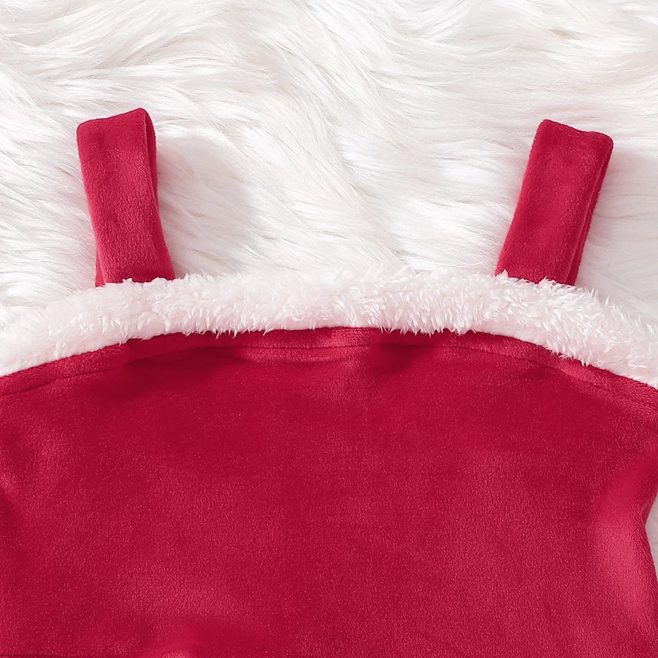 Girls Winter Coat & Red Velvet Dress Set