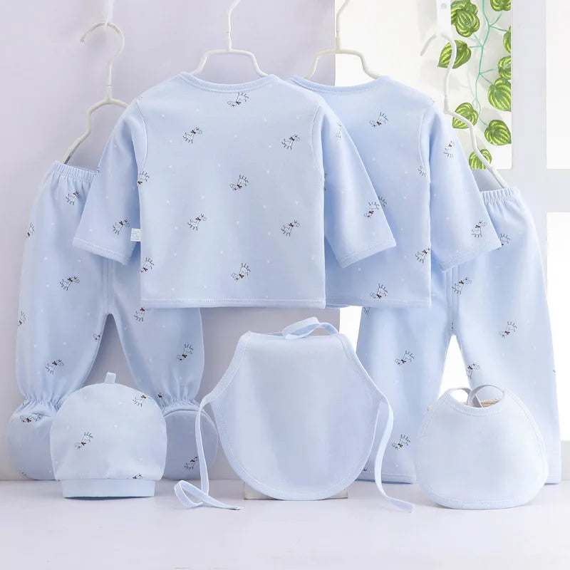 7Piece Spring Newborn Baby Stuff Toddler Clothes Cartoon Cute Cotton T-shirt+Pants+Hats Infant Boys Girls Clothing Set BC316